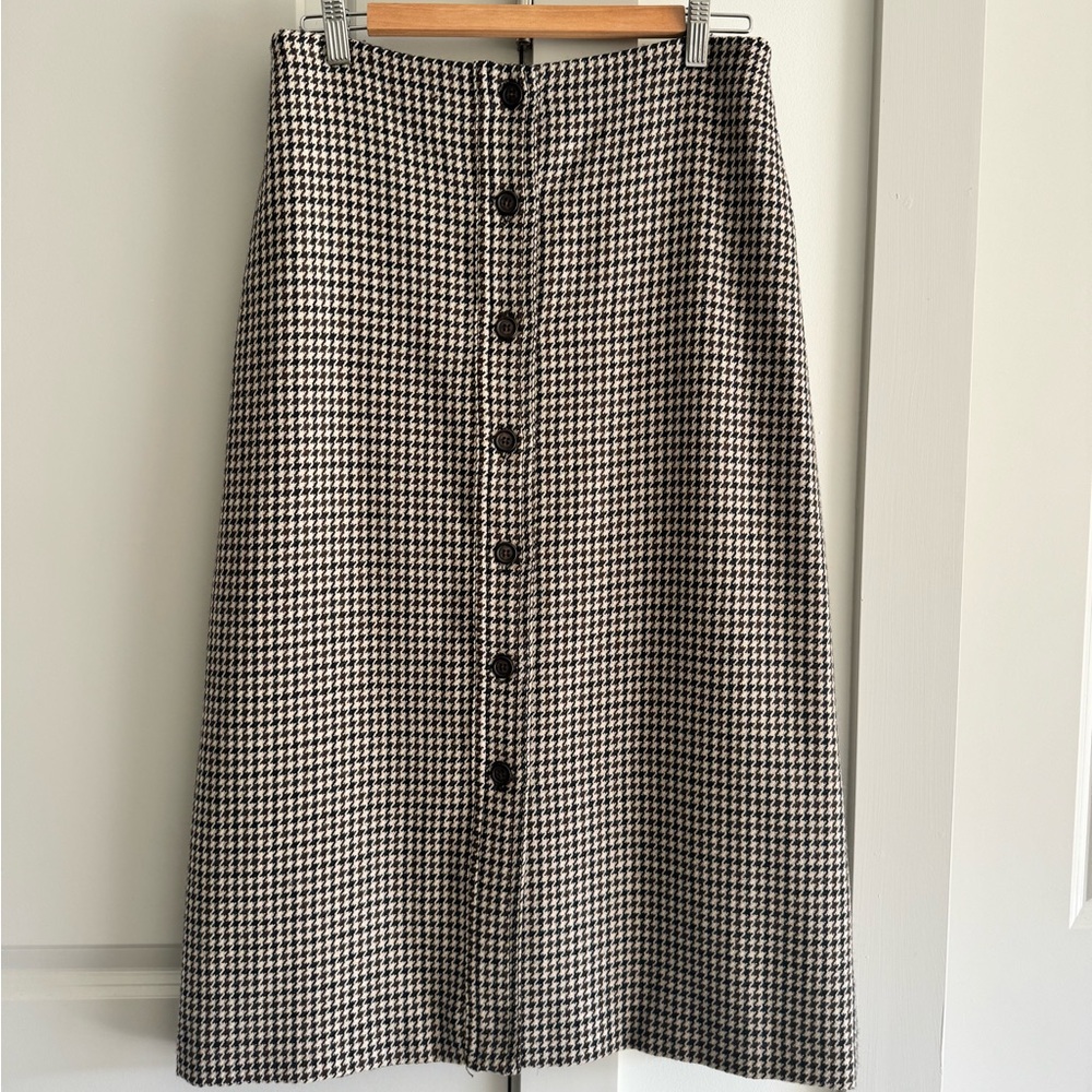 Michael Kors Black and White Houndstooth Midi Skirt Vintage, Wool